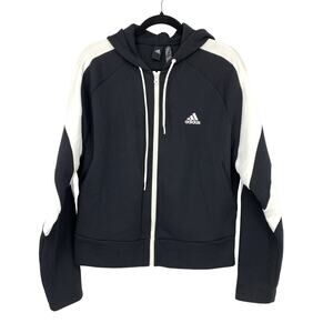 Adidas Full Zip Hoodie Sweatshirt Womens Size Medium Black White